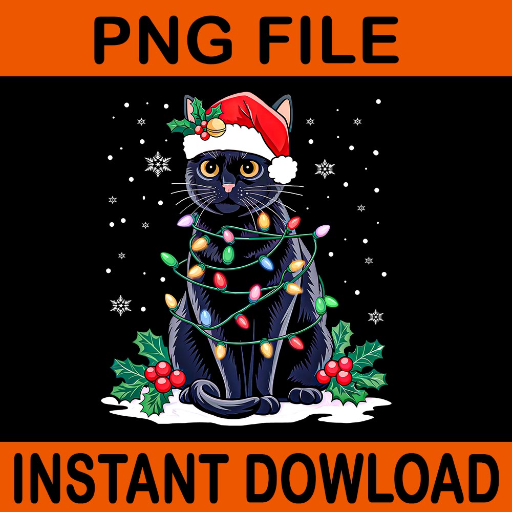 Black Cat Christmas PNG, Santa Hat Funny Meowy Cats PNG – buydesigntshirt