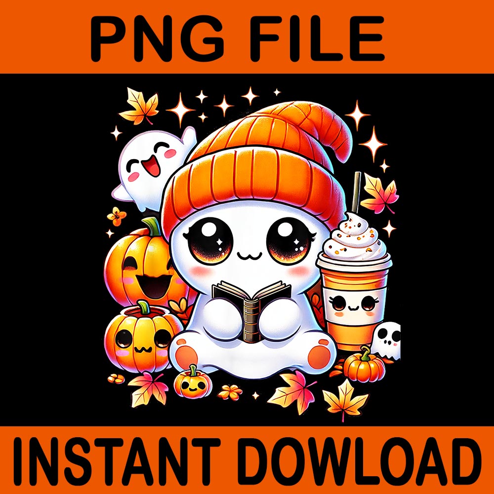 Cute Ghost Reading Book Pumpkins Fall Chocolate Halloween PNG ...