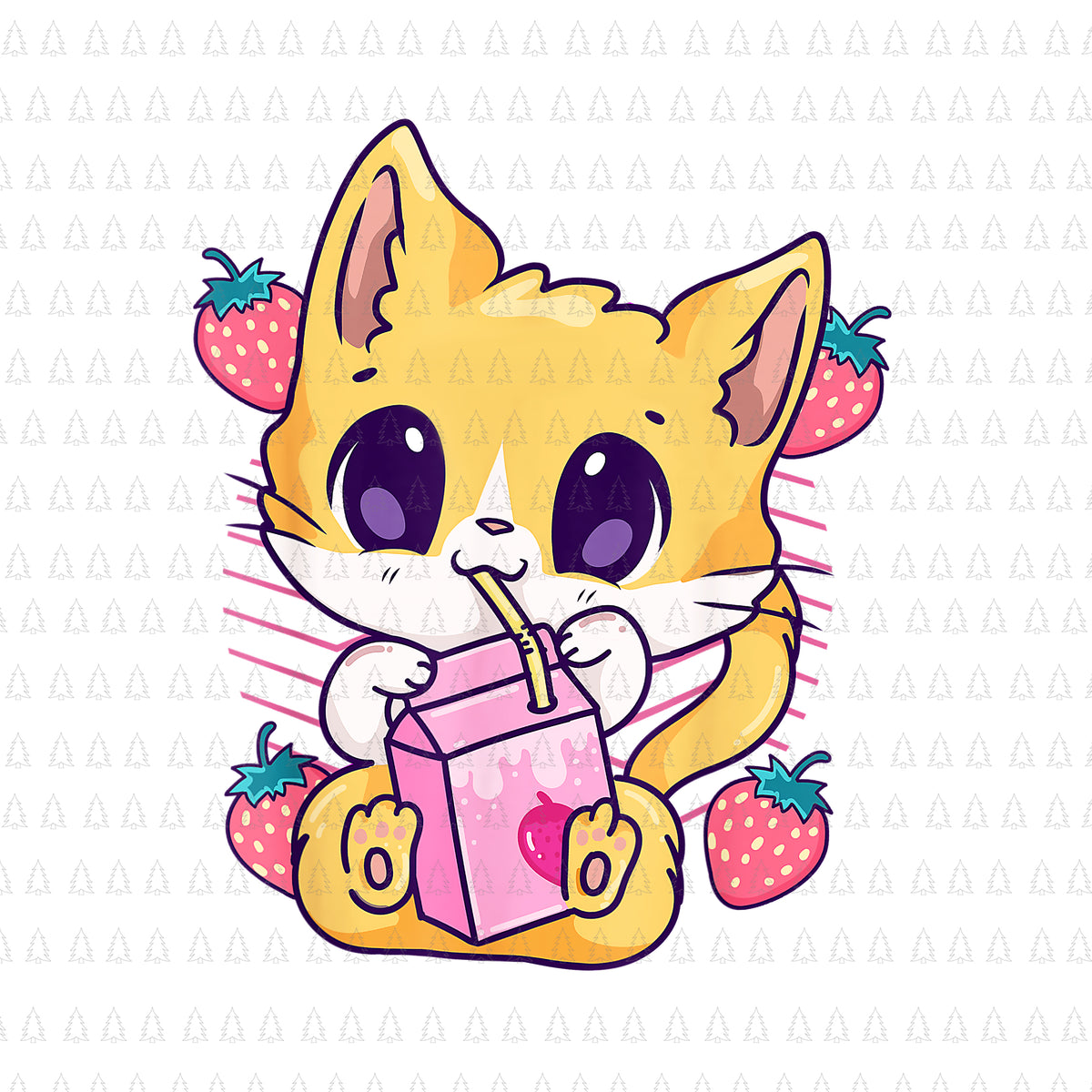 Strawberry Milk Cat Cute Kawaii Kitten Anime Neko Shake Png