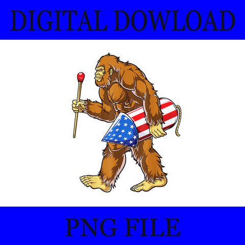 Bigfoot Fireworks 4th of July PNG, Sasquatch American Flag PNG