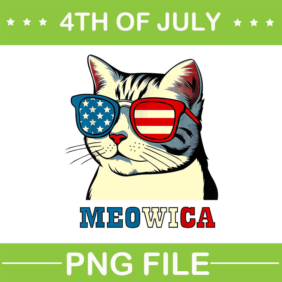 Meowica  Cat  4th Of July PNG, Cat Sunglasses American USA Flag PNG