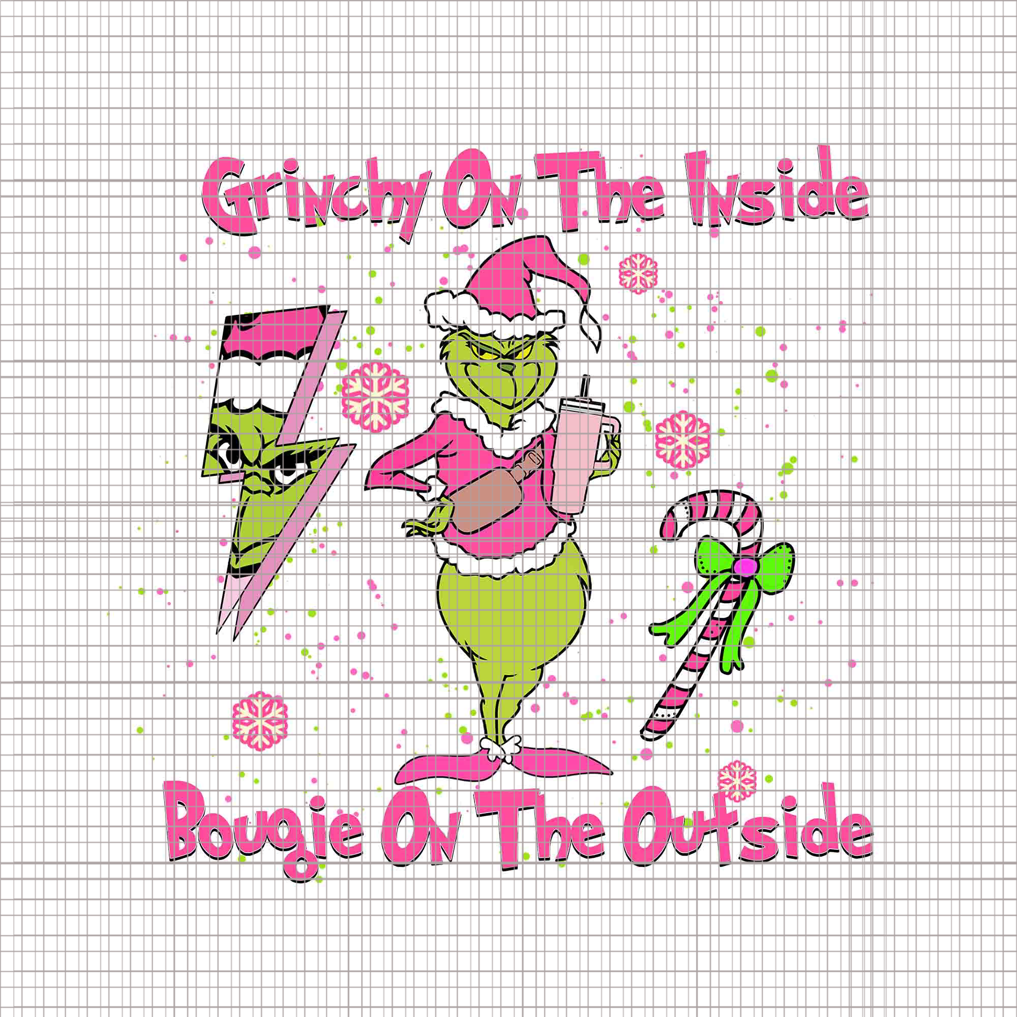 Grinchy On The Inside Bougie On The Outside Png, Pink Grinch Png, Pink Christmas Png, Pink Grinchmas Png