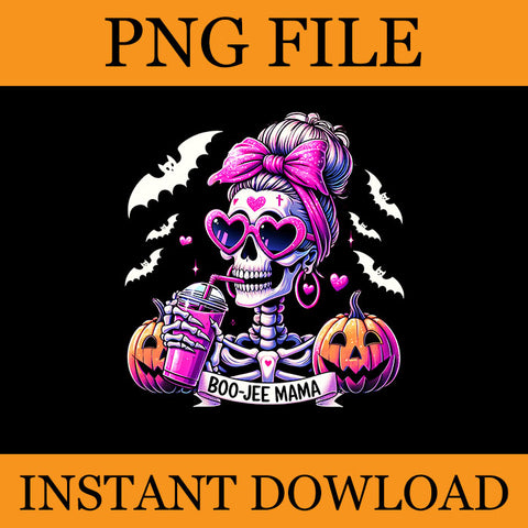 Boo-Jee Mama Skeleton PNG, Spooky Season Jack O Lantern Halloween PNG 