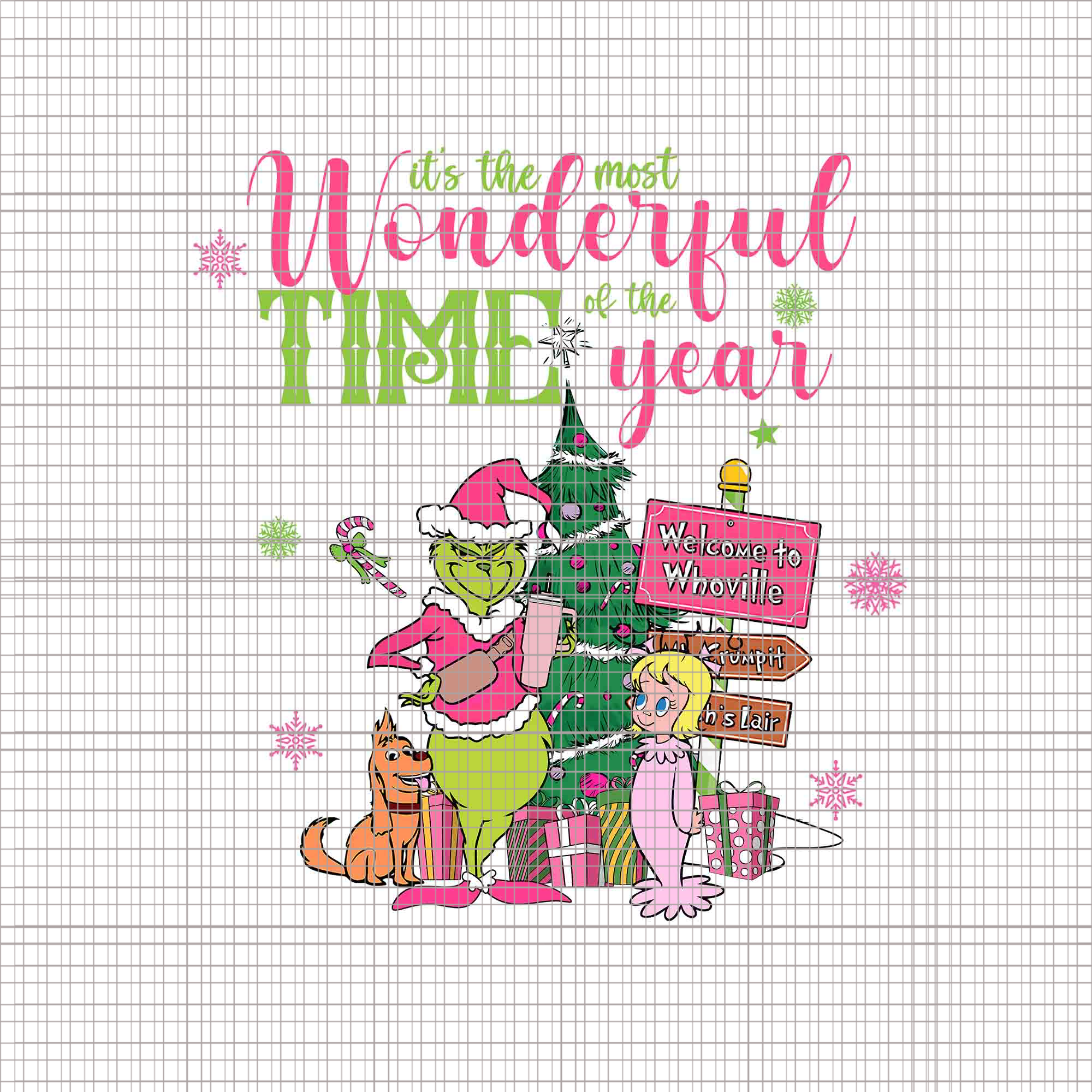 It's The Most Wonderful Time Of The Year Png, Grinch Christmas Png, Pink Grinch Png, Pink Christmas Png, Pink Grinchmas Png