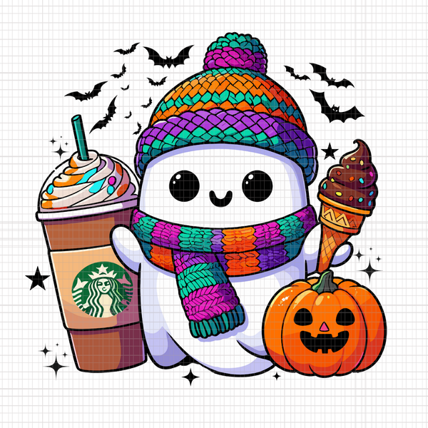 Cute Ghost Coffee Halloween PNG, Ghost Flower PNG, Trendy Bougie Boo PNG, Ghost Spooky Vibes PNG