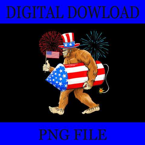 4th of July Bigfoot  PNG, American Flag Fireworks Sasquatch PNG