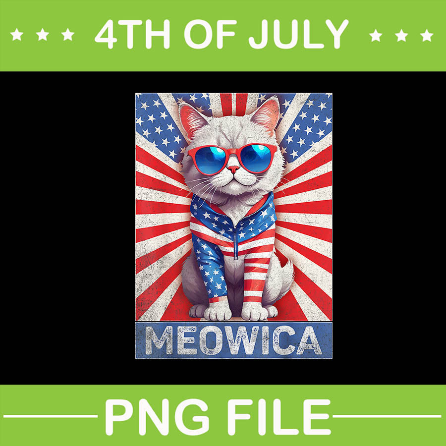 Meowica  Cat 4th of July PNG, American Flag Cat PNG