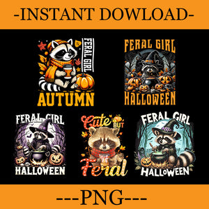 Feral Girl Halloween Raccoon Witch Vibes PNG, Feral Girl Fall Raccoon Autumn PNG