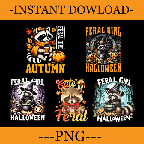 Feral Girl Halloween Raccoon Witch Vibes PNG, Feral Girl Fall Raccoon Autumn PNG