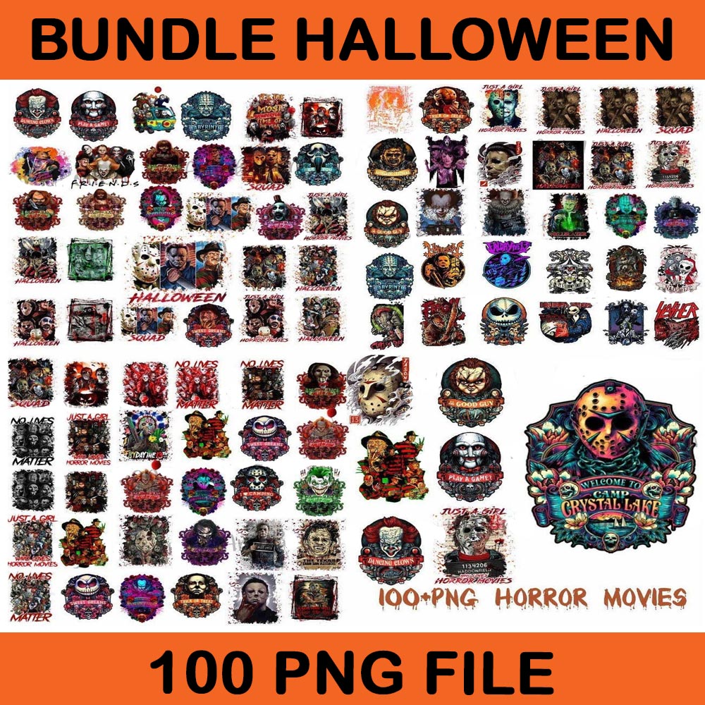 100 Halloween Character PNG Bundle, Horror Characters Bundle, Horror Friends PNG