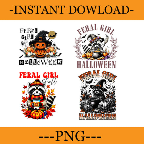 Feral Girl Halloween Raccoon Witch Vibes PNG, Feral Girl Fall Raccoon Autumn PNG