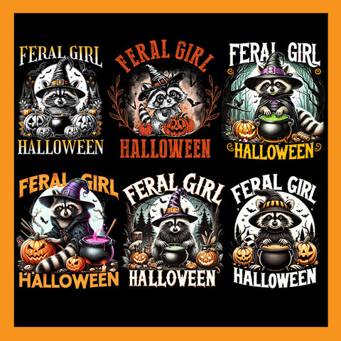 Feral Girl Halloween Raccoon Witch Vibes PNG, Feral Girl Fall Raccoon Autumn PNG