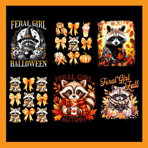 Feral Girl Halloween Raccoon Witch Vibes PNG, Feral Girl Fall Raccoon Autumn PNG