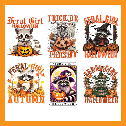 Feral Girl Halloween Raccoon Witch Vibes PNG, Feral Girl Fall Raccoon Autumn PNG