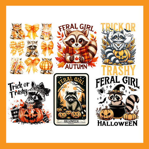 Feral Girl Halloween Raccoon Witch Vibes PNG, Feral Girl Fall Raccoon Autumn PNG