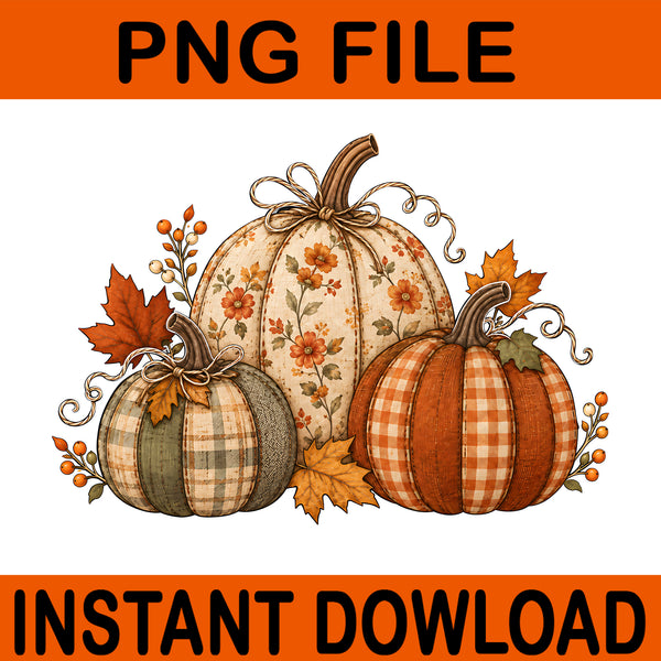 Vintage Fall Pumpkins PNG, Autumn Floral Pumpkin Clipart, Rustic Thanksgiving Pumpkin Design, Farmhouse Fall Sublimation