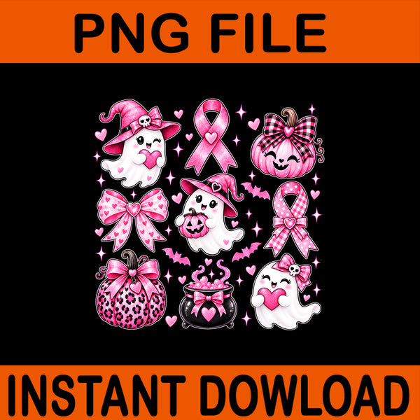 Pink Ghost Coquette Ribbon Halloween Breast Cancer Awareness PNG, In October We Wear Pink Bow PNG, Ribbon Ghost, Pink Ghost Coquette Ribbon