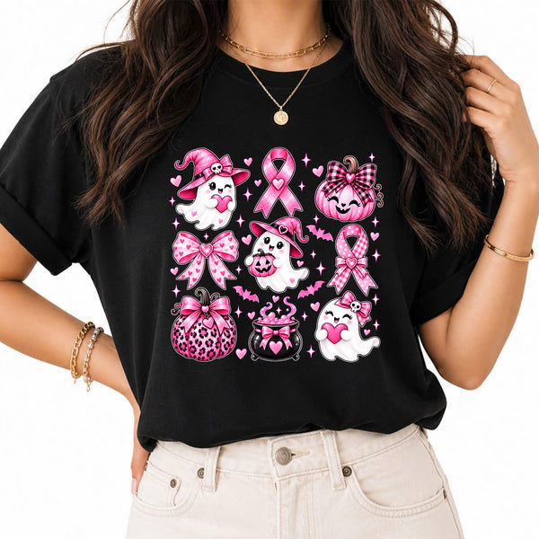 Pink Ghost Coquette Ribbon Halloween Breast Cancer Awareness PNG, In October We Wear Pink Bow PNG, Ribbon Ghost, Pink Ghost Coquette Ribbon