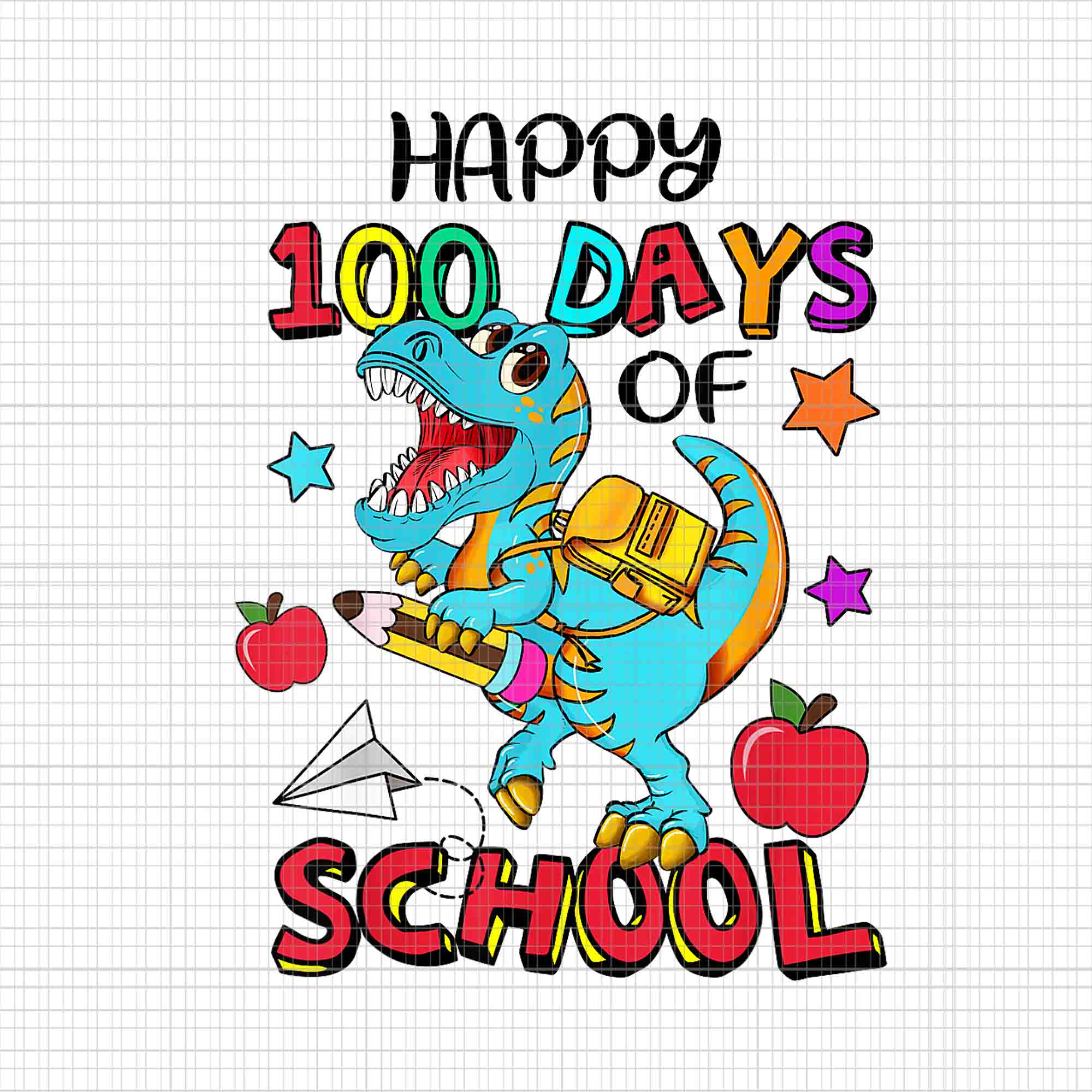 Happy100th Day of School Dinosaur Png, 100 Days Kindergarten Png, Dinosaur School Png