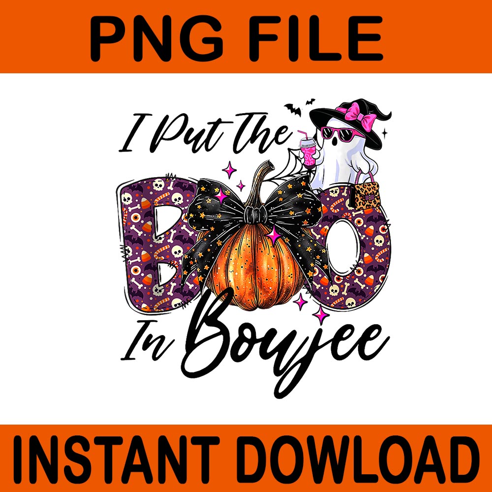 I Put The Boo In Boujee Coquette Bow Ghost Halloween PNG