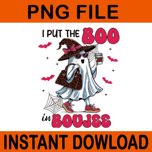 I Put The Boo In Boujee Coquette Bow Ghost Halloween PNG