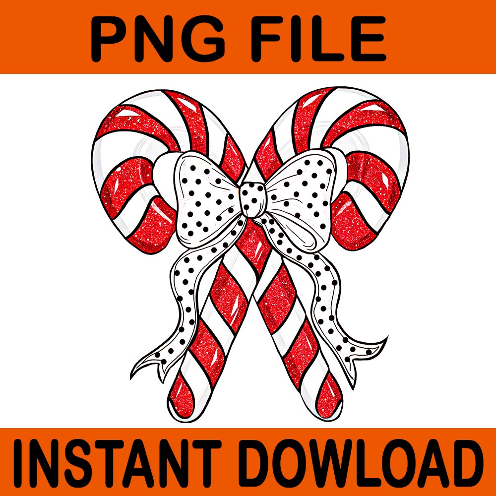 Coquette Bow Candy Cane Christmas Season PNG