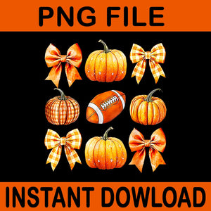 Coquette Bow Football Mama Thanksgiving Autumn Fall PNG