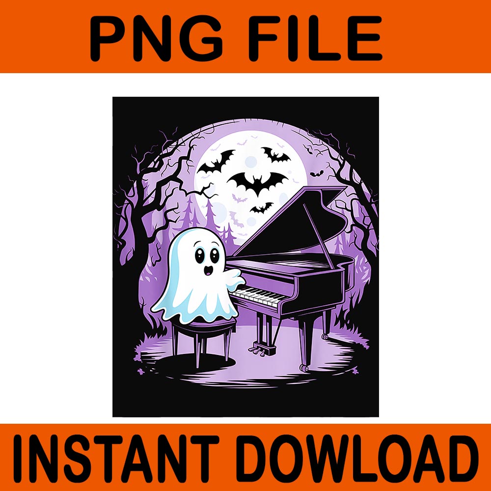 Cutest Ghost Playing Piano Creepy Halloween PNG