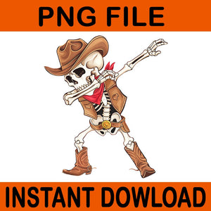 Dabbing Skeleton Cowboy Halloween PNG