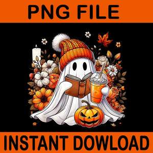 Ghost Drinking Coffee Halloween Pumpkin Flower PNG