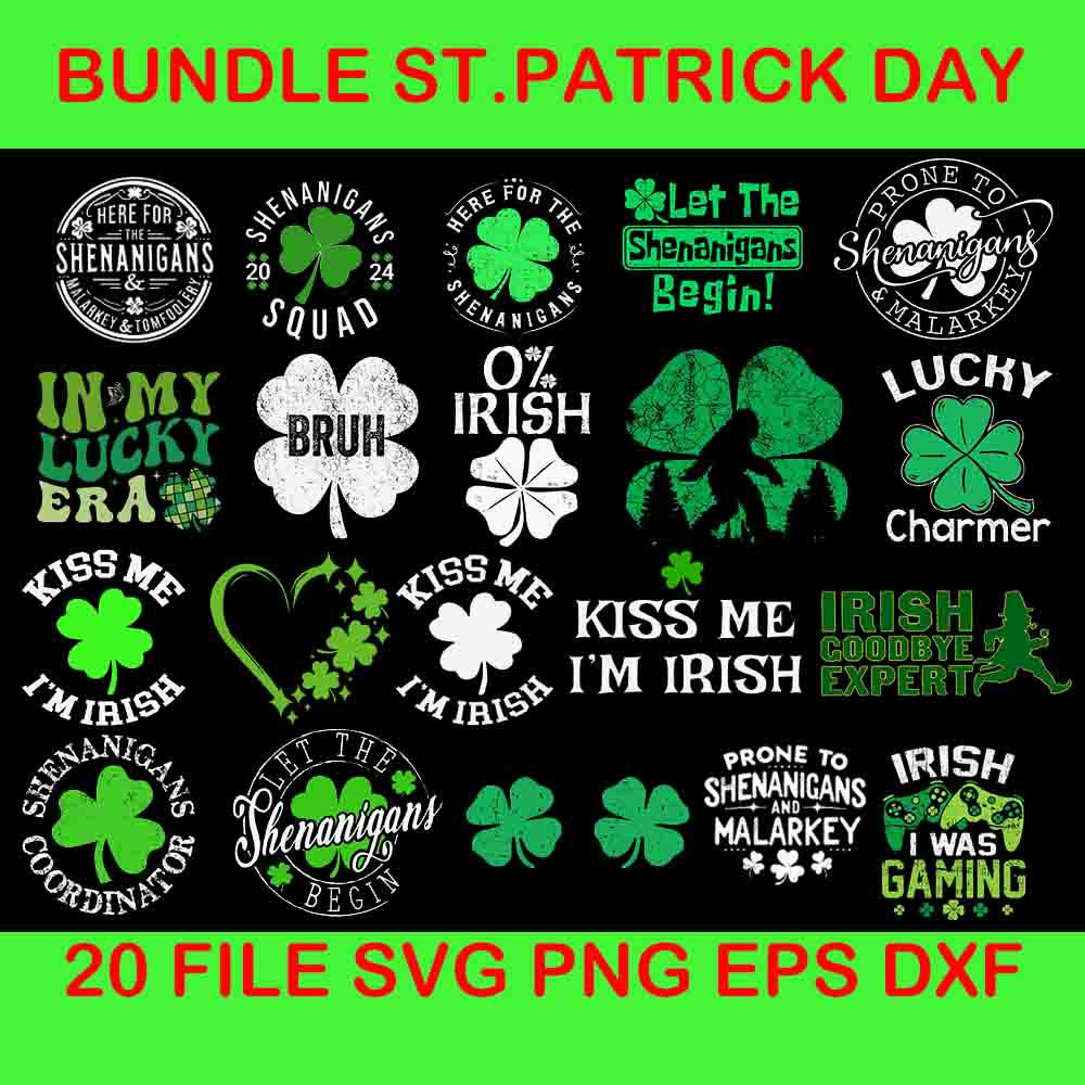 Bundle St Patrick's Day Svg, 20 Patrick's Day Bundle Svg, Bundle Irish Svg, Shamrock Svg