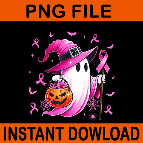 Pink Ghost Witch Breast Cancer Awareness Halloween PNG