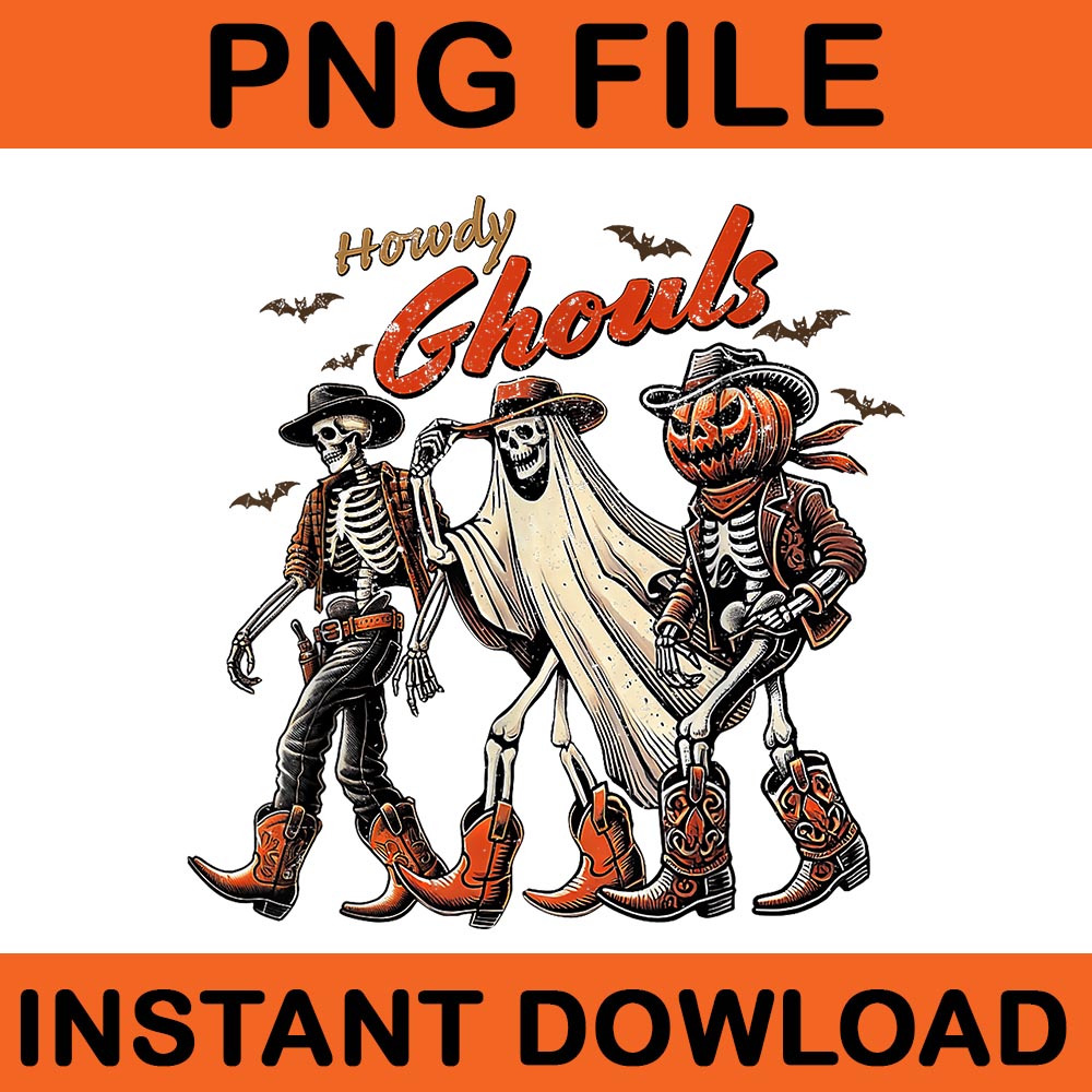 Retro Howdy Ghouls Skeleton Cowboy Western Rodeo Halloween PNG