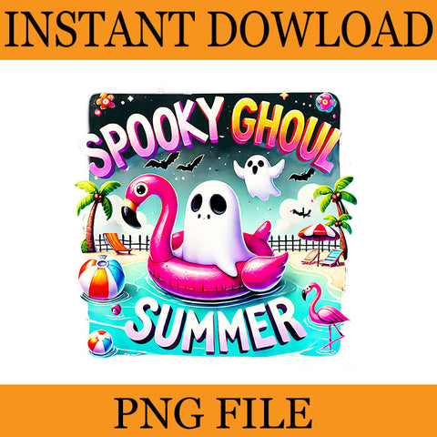 Spooky Ghoul Summer Ghost Flamingo PNG