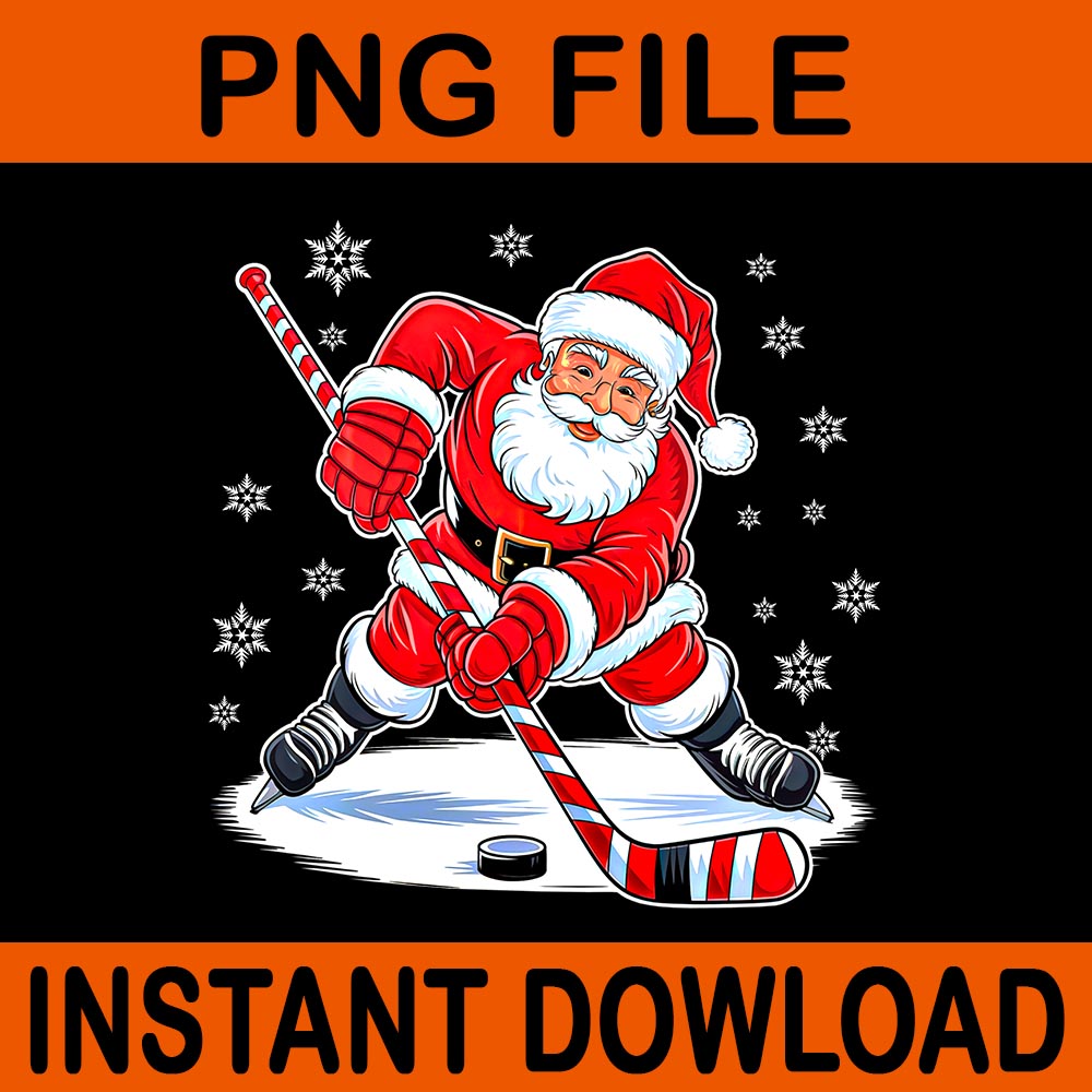 Santa Playing Ice Hockey PNG, Santa Hockey PNG