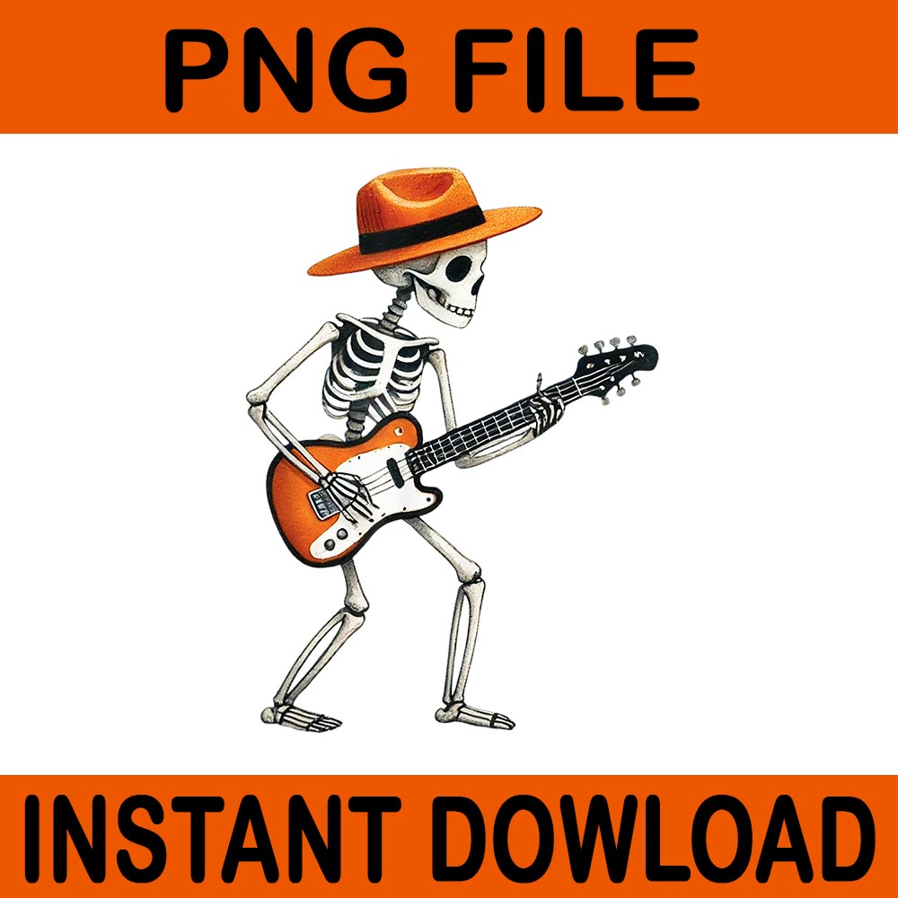 Skeleton Playing Electric Guitar Rock Halloween PNG