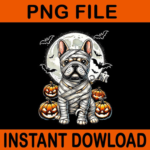 Spooky French Bulldog Mummy Full Moon Halloween PNG