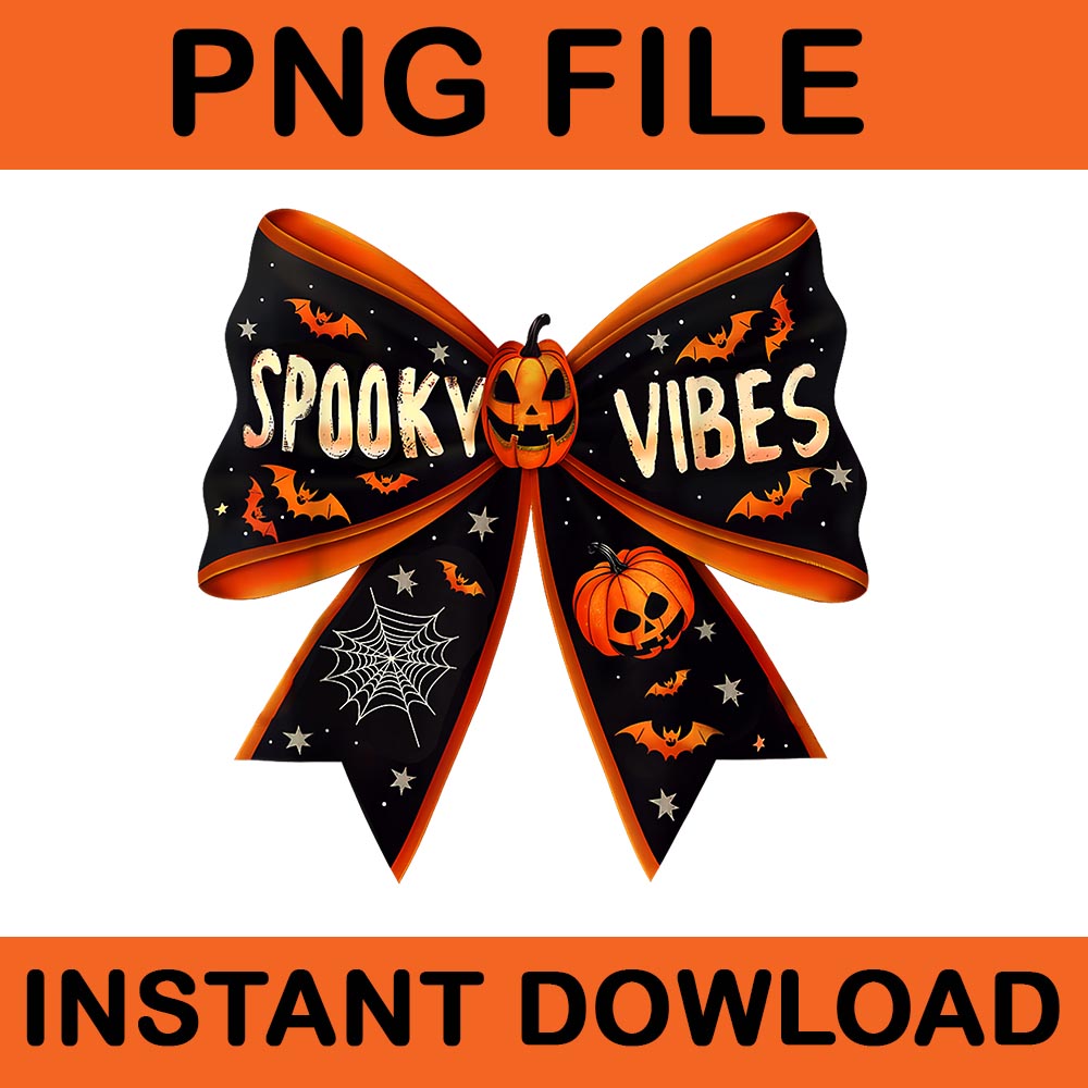 Spooky Vibes Coquette Bow Groovy Halloween PNG