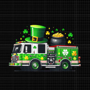 Fire Truck Shamrock Png, St Patricks Day Firetruck Png, Fire Truck Irish Png