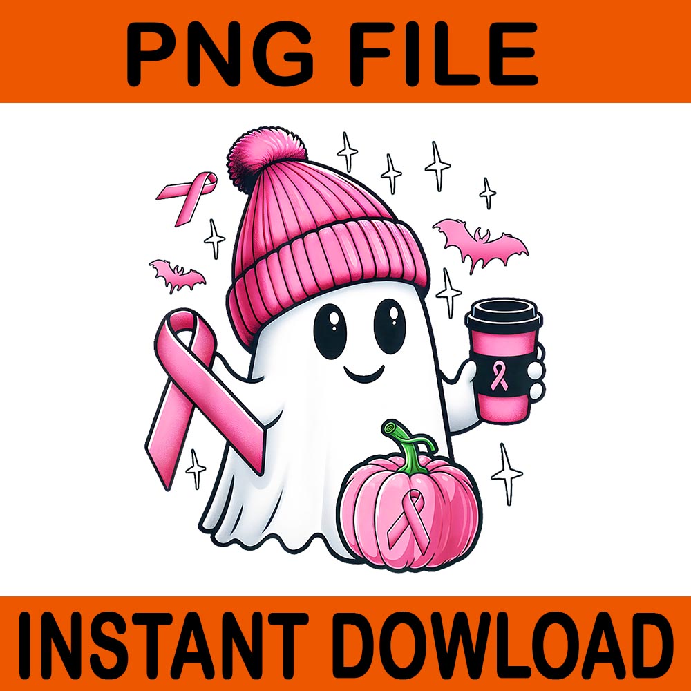 Pink Ghost Drinking Coffee Halloween PNG