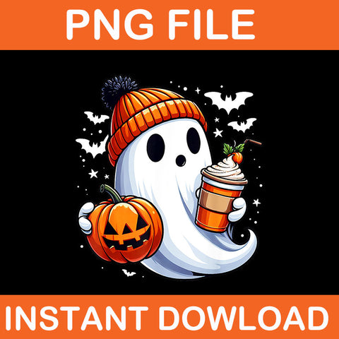 Ghost Drinking Pumpkin Spice Halloween PNG