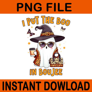 I Put The Boo In Boujee Coquette Bow Ghost Halloween PNG