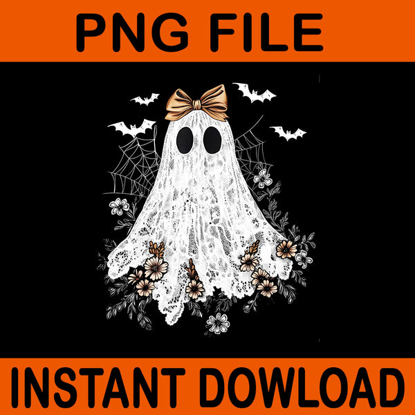 Cute Floral Lace Ghost PNG, Boujee Coquette Bow Spooky Halloween PNG