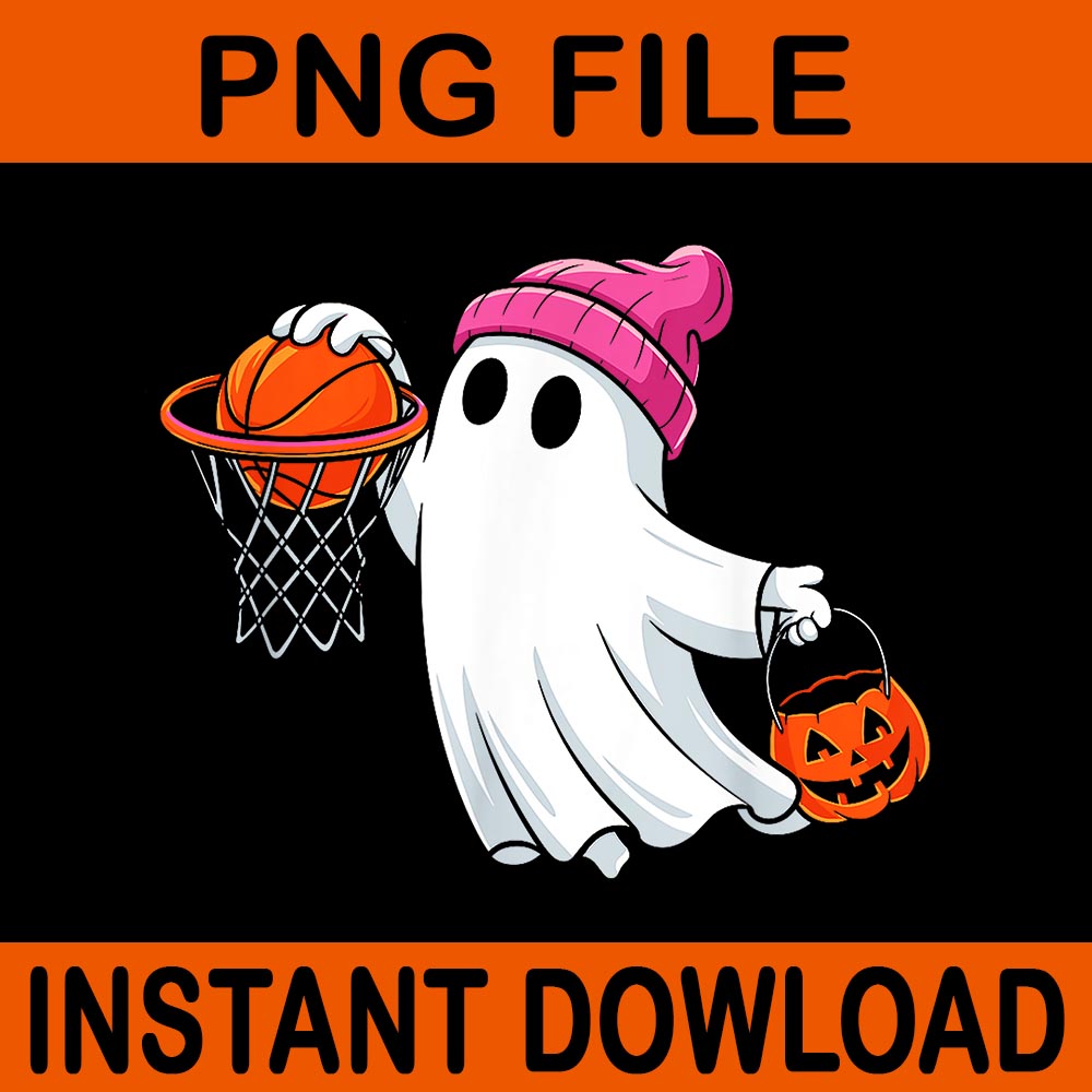 Ghost Playing Basketball Halloween PNG