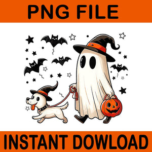 Ghost Walking Dog Spooky Season Halloween Coquette PNG