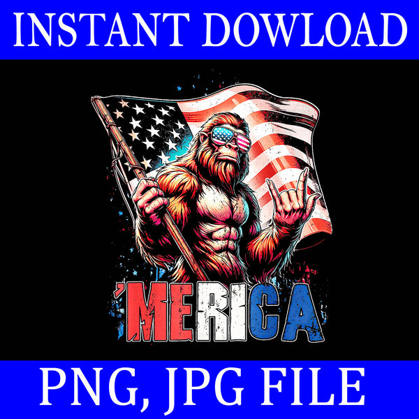 Bigfoot Rock Sasquatch 4th Of July PNG, Bigfoot 4th Of July PNG