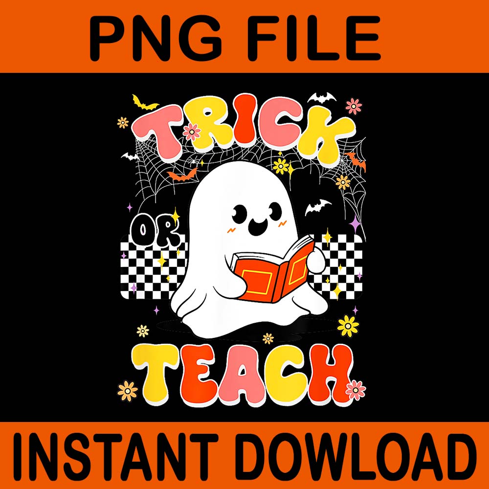 Trick or Teach Floral Ghost Halloween PNG