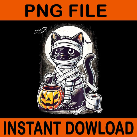 Black Cat Mummy Halloween PNG