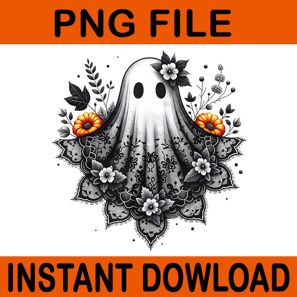 Cute Floral Lace Ghost PNG, Boujee Coquette Bow Spooky Halloween PNG