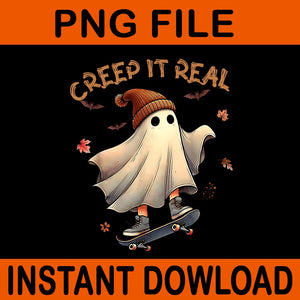 Creep It Real Halloween Cool Ghost Riding Skateboard PNG